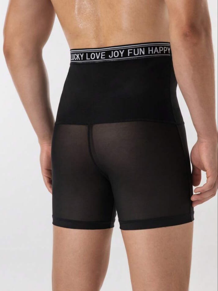 B-FIT Men's Letter Tape Contrast Mesh Breathable Shaping Bottom Shapewear
